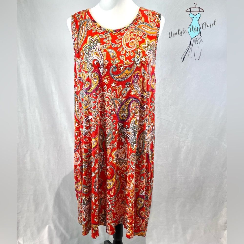 Rachel Zoe orange paisley print shift dress with pockets size 1X